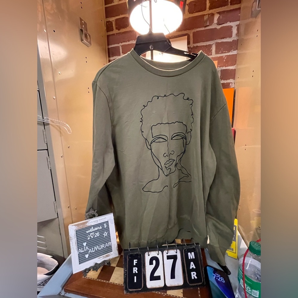 Well-Worn Men's Black History Month Sweatshirt Crew Neck Martini Olive